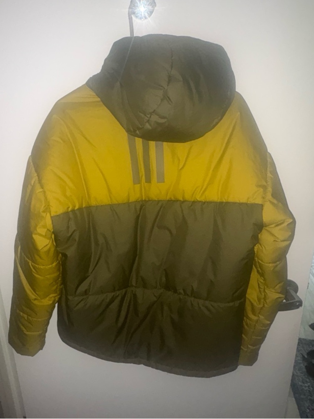 adidas Men's Two-Tone Olive Green & Mustard Puffer Jacket with Hood